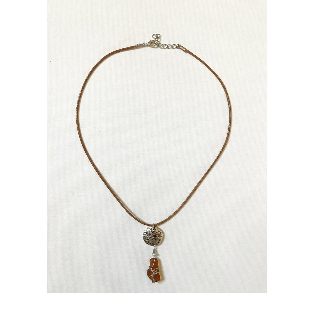 Sterling Silver Sand Dollar Brown Sea Glass Necklace Ocean Coast Mermaid Beach